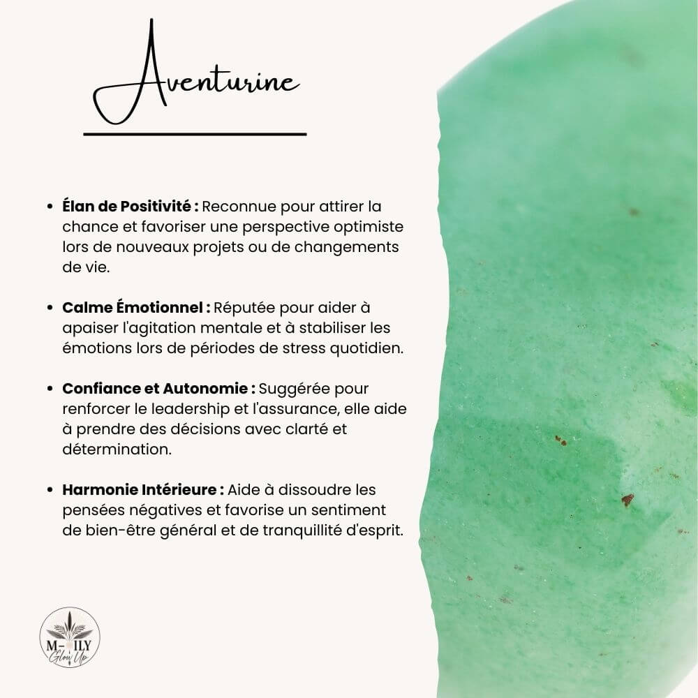 fiche d'informations bienfaits et vertus pierre d'aventurine