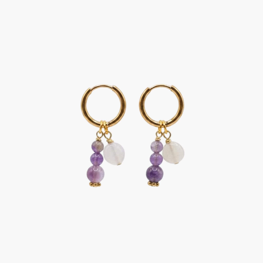 Boucles d'Oreilles Aismée Améthyste et Pierre de Lune