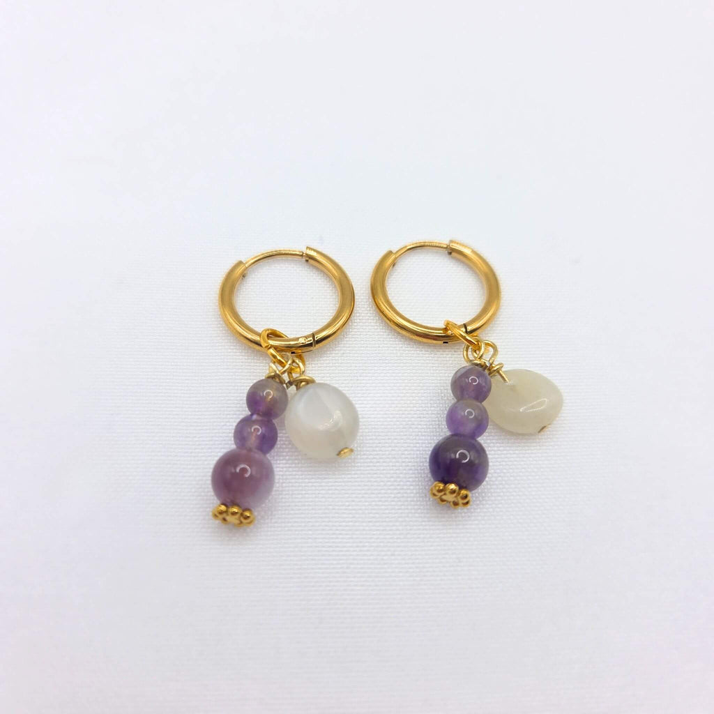 Boucles d'Oreilles Aismée Améthyste et Pierre de Lune