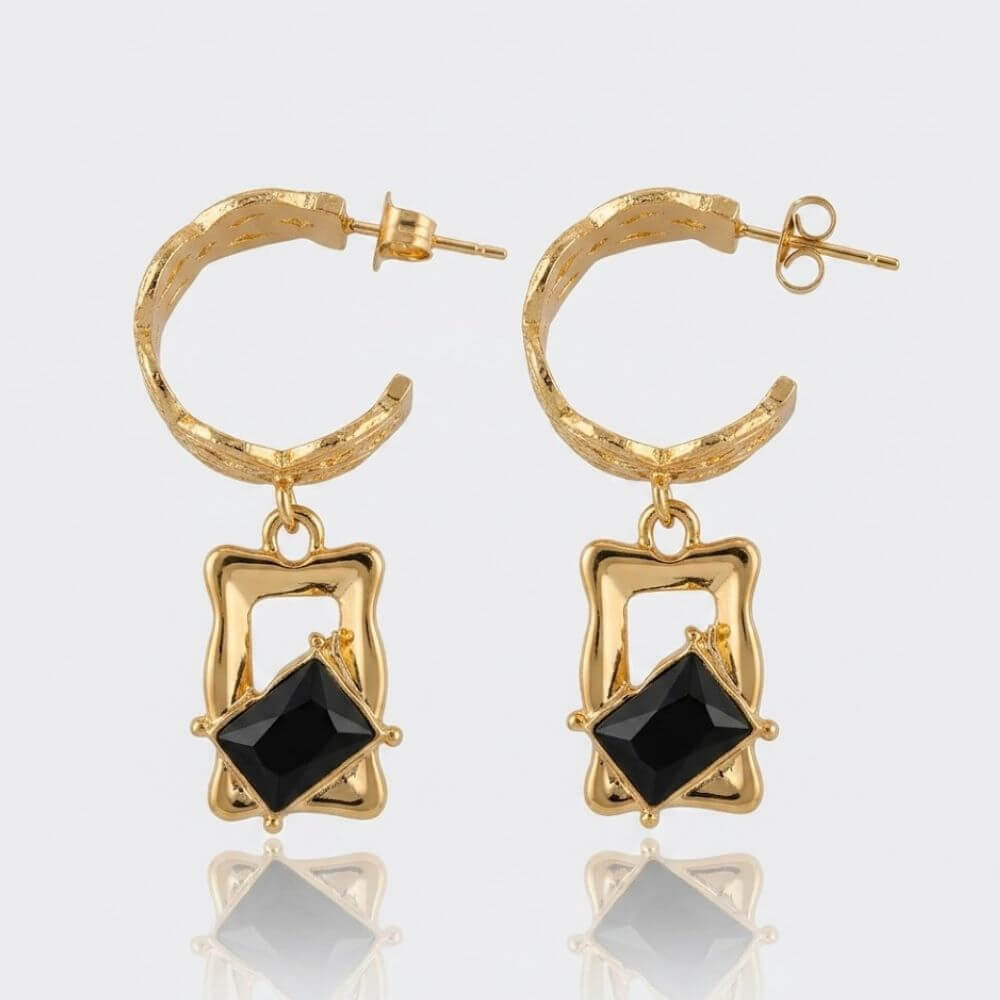 Boucles d'Oreilles INÈS Noire Dorées