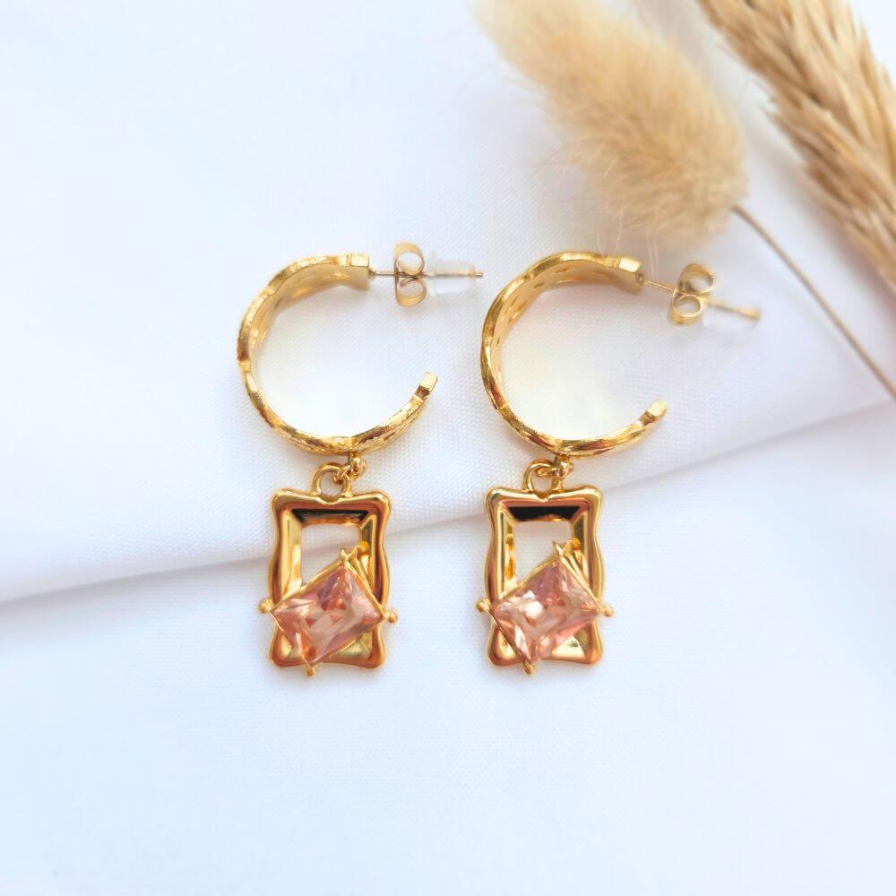 Boucles d'Oreilles INÈS Rose Dorées