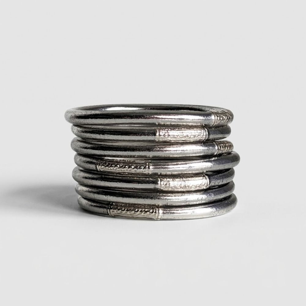 Bracelet - Jonc bouddhiste argenté texturé