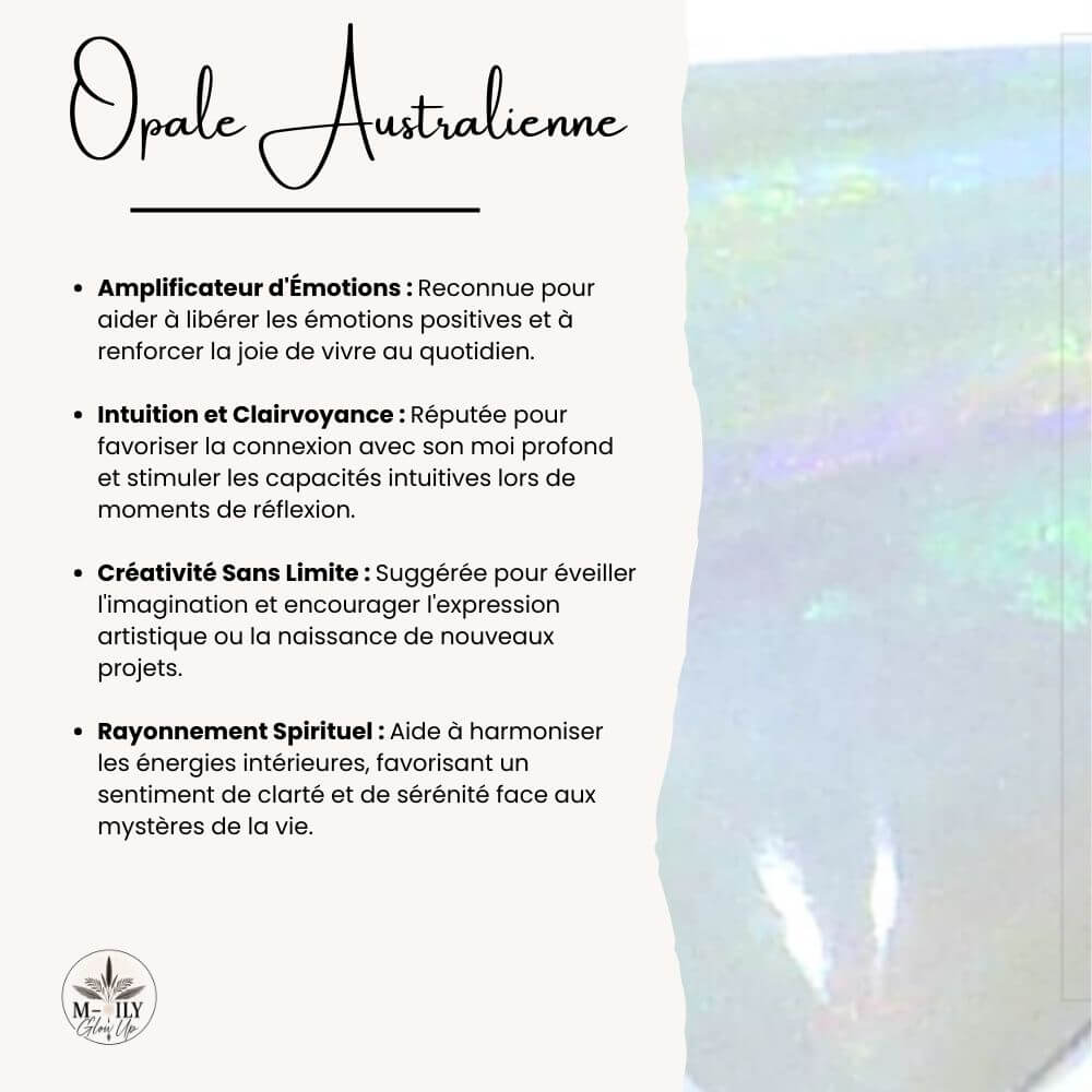fiche explicative des bienfaits et vertus de l'opale Australienne