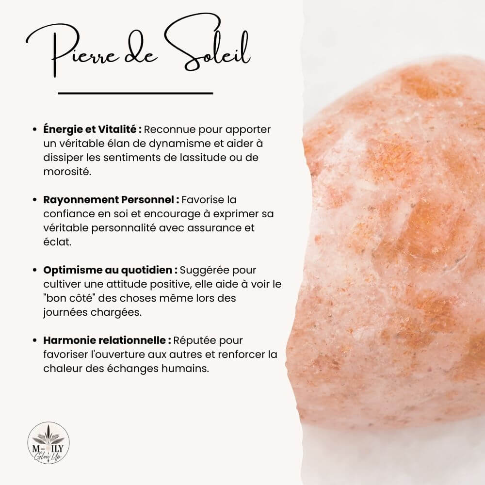 fiche d'information bienfaits et vertus Pierre de soleil