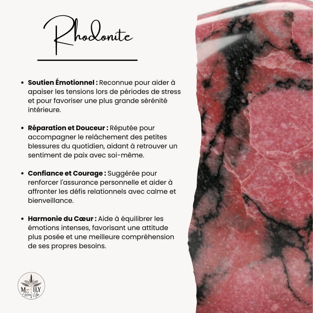 fiche d'informations bienfaits et vertus pierre de rhodonite